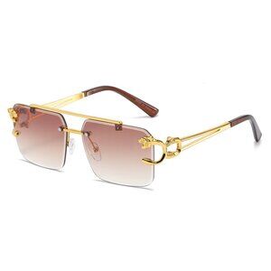 Men Sunglasses‎ Brown Lens Square Retro Classic Trendy Retro Shades Gold Lentes